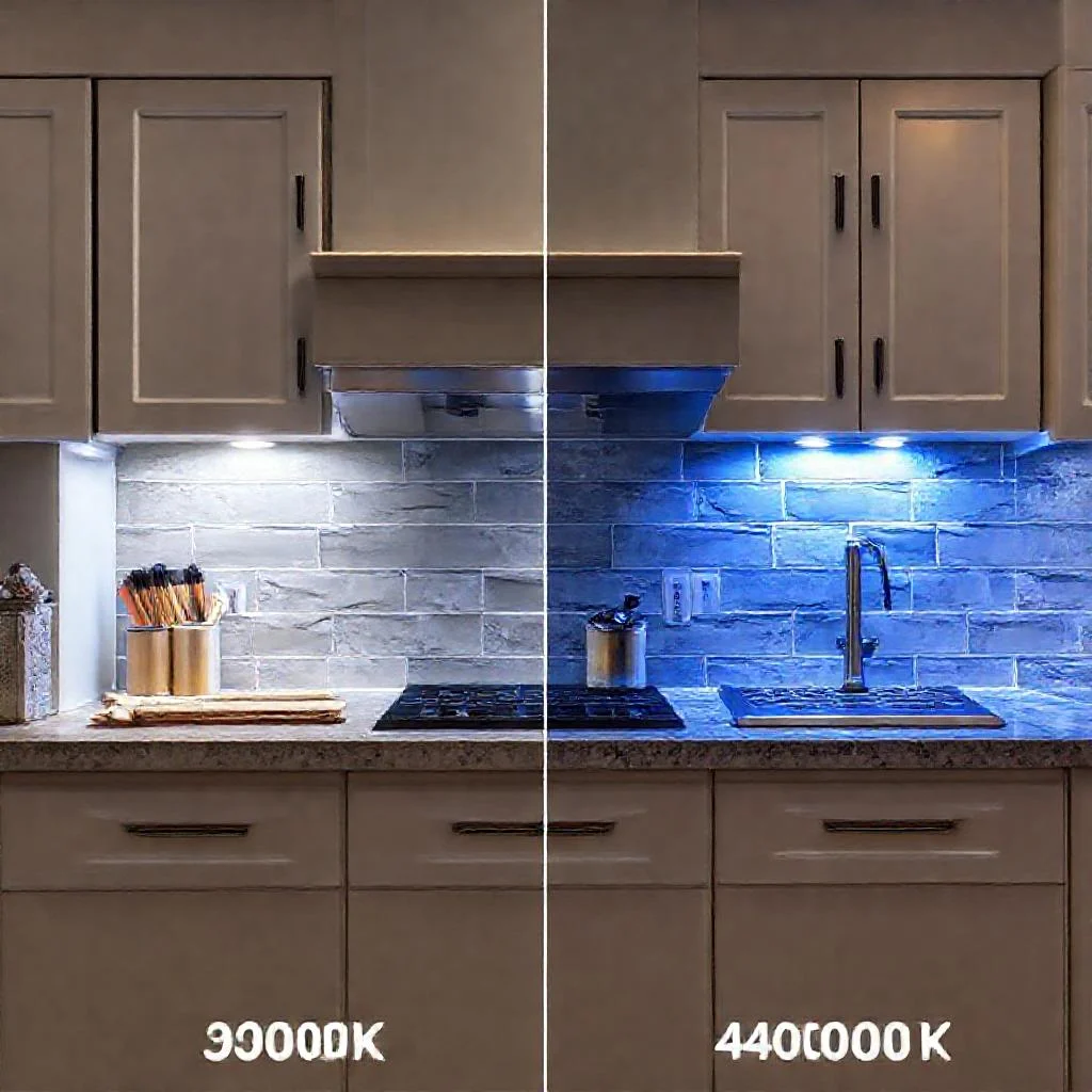 Цветовая температура 3000K против 4000K для подсветки фартука кухни Детальное фото: Цветовая температура 3000K против 4000K для подсветки фартука кухни