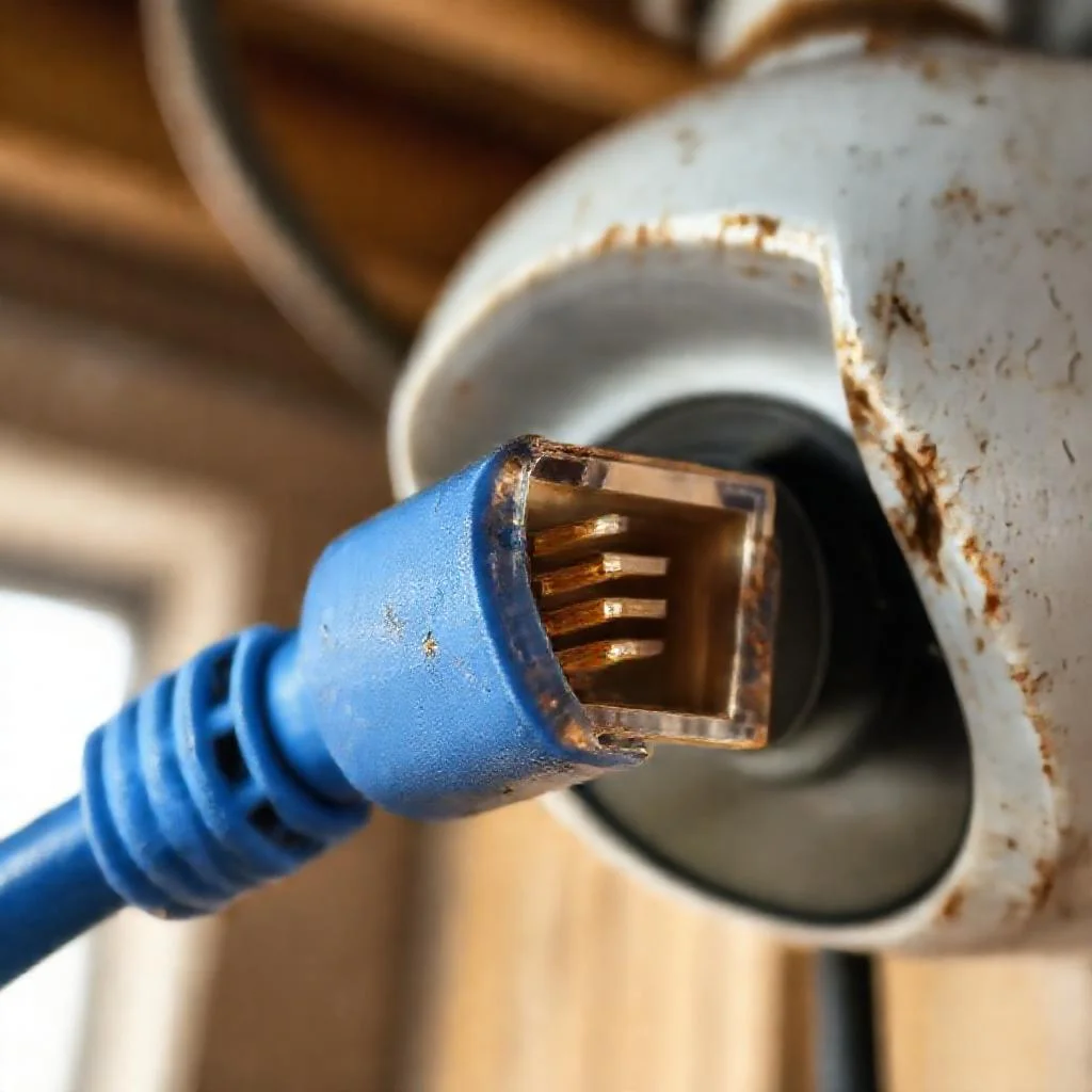 Детальное фото: Окисление контактов RJ-45 в уличной IP-камере